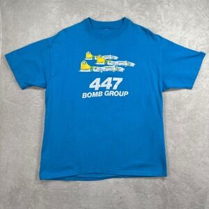 Vintage 447 Bomb Group Shirt Mens XL Blue WWII B-17 Bomber Single Stitch Graphic